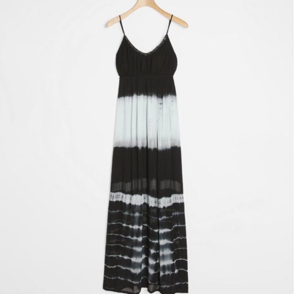 NWOT - Anthropologie Aleah Tie-Dye Black & Grey Maxi Dress Size S